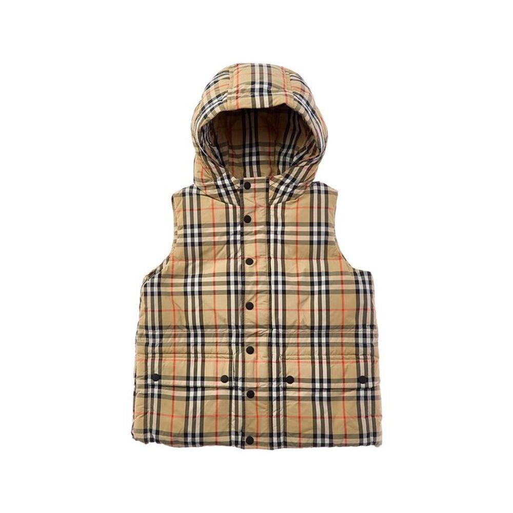 Burberry Girls Check Puffer Down Gilet, Brown